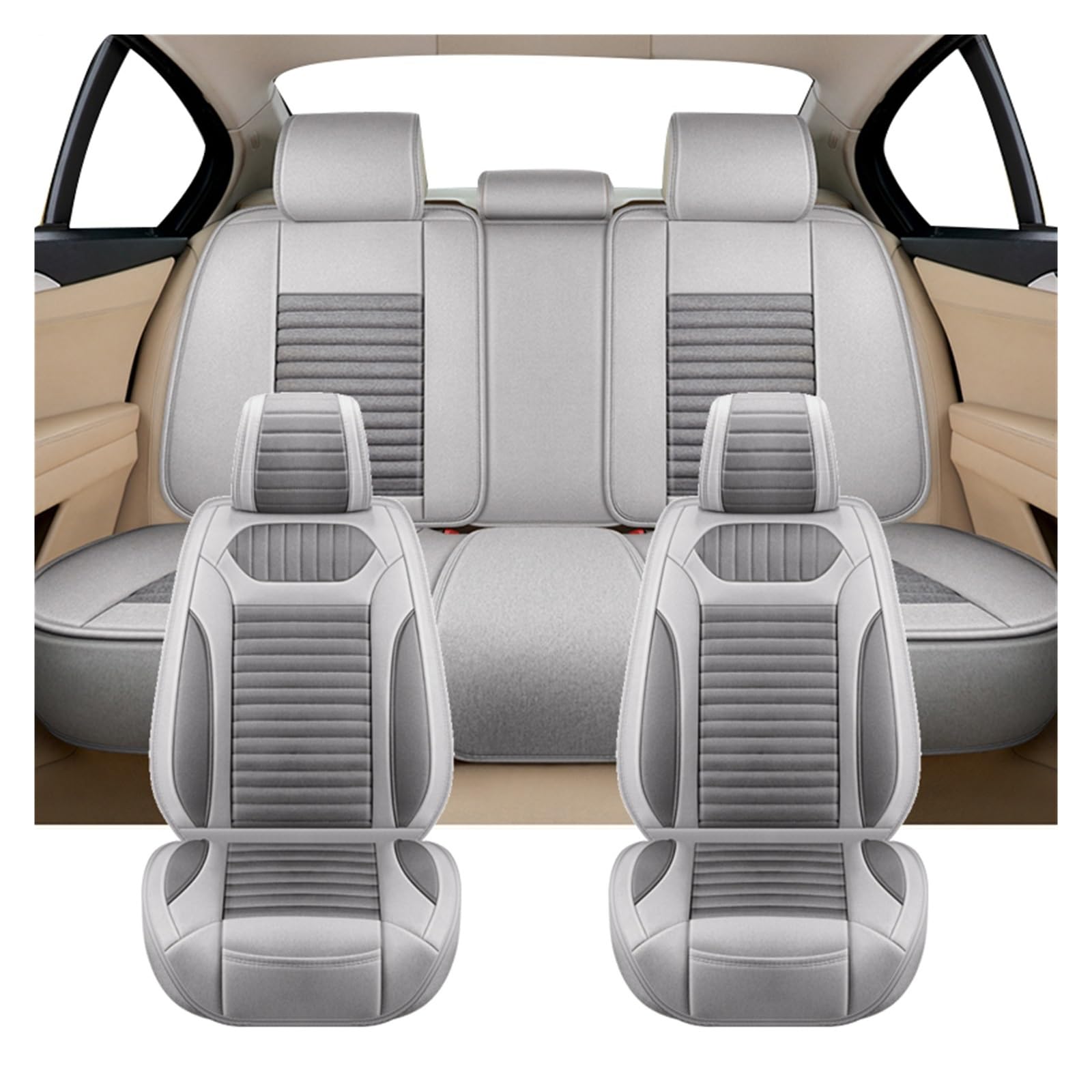 PAKAGVTTB Sitzbezüge Universal Flachs Auto Sitz Abdeckung Für Opel Für Astra HJK Für Corsa DE Für Zafira B Auto Innen Zubehör Vordersitzbezüge(Full Set-Grey) von PAKAGVTTB