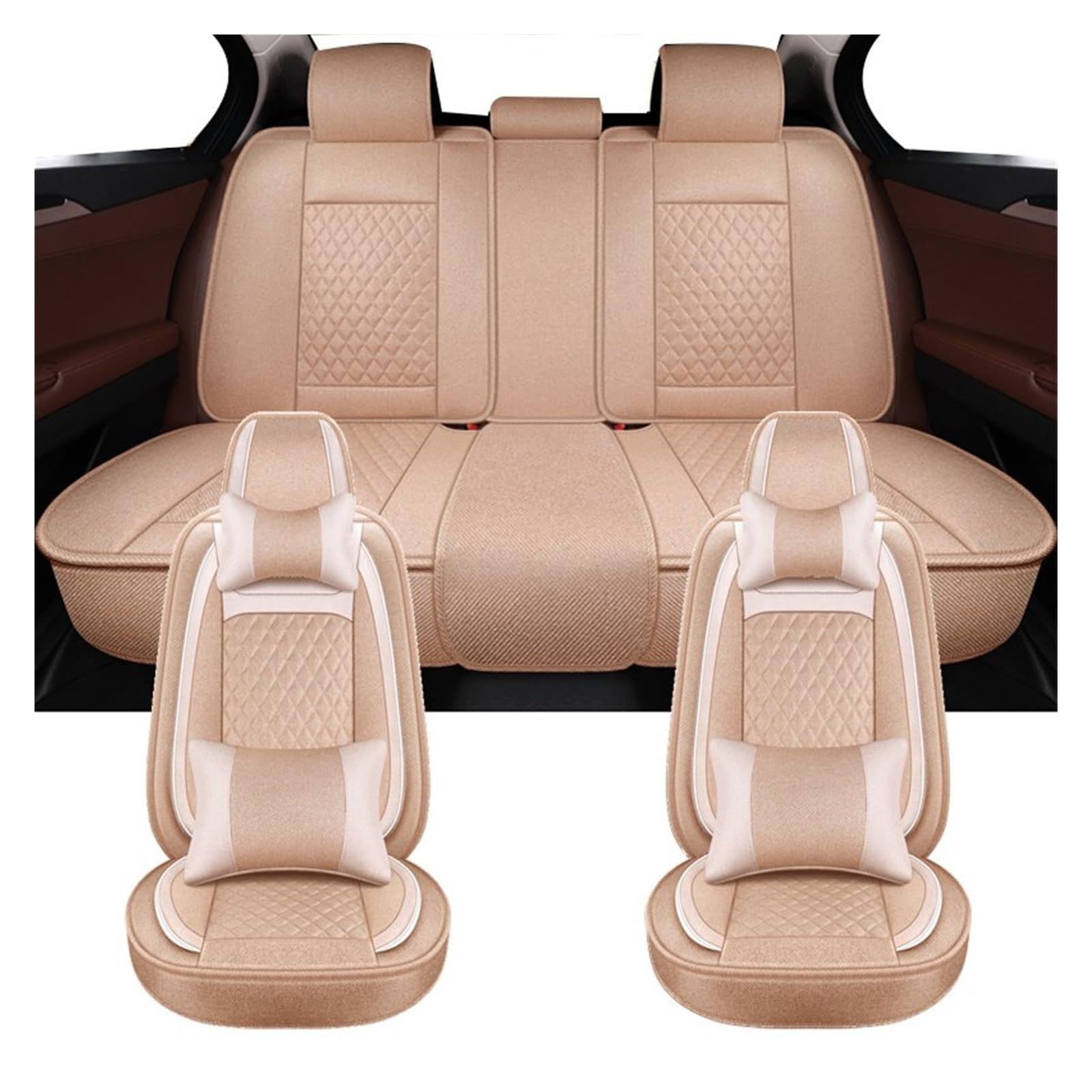PAKAGVTTB Sitzbezüge Universal-Komplettset Autositzbezüge Für Nissan Für Teana J32 Für Kicks Für Sunny Für Altima Autozubehör Vordersitzbezüge(Beige) von PAKAGVTTB