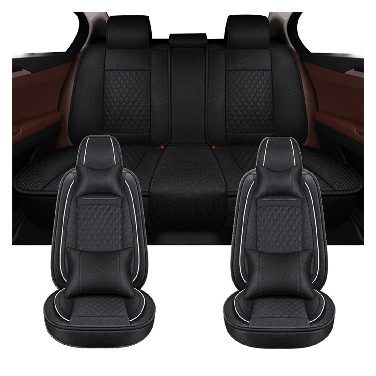PAKAGVTTB Sitzbezüge Universal-Komplettset Autositzbezüge Für Nissan Für Teana J32 Für Kicks Für Sunny Für Altima Autozubehör Vordersitzbezüge(Black) von PAKAGVTTB