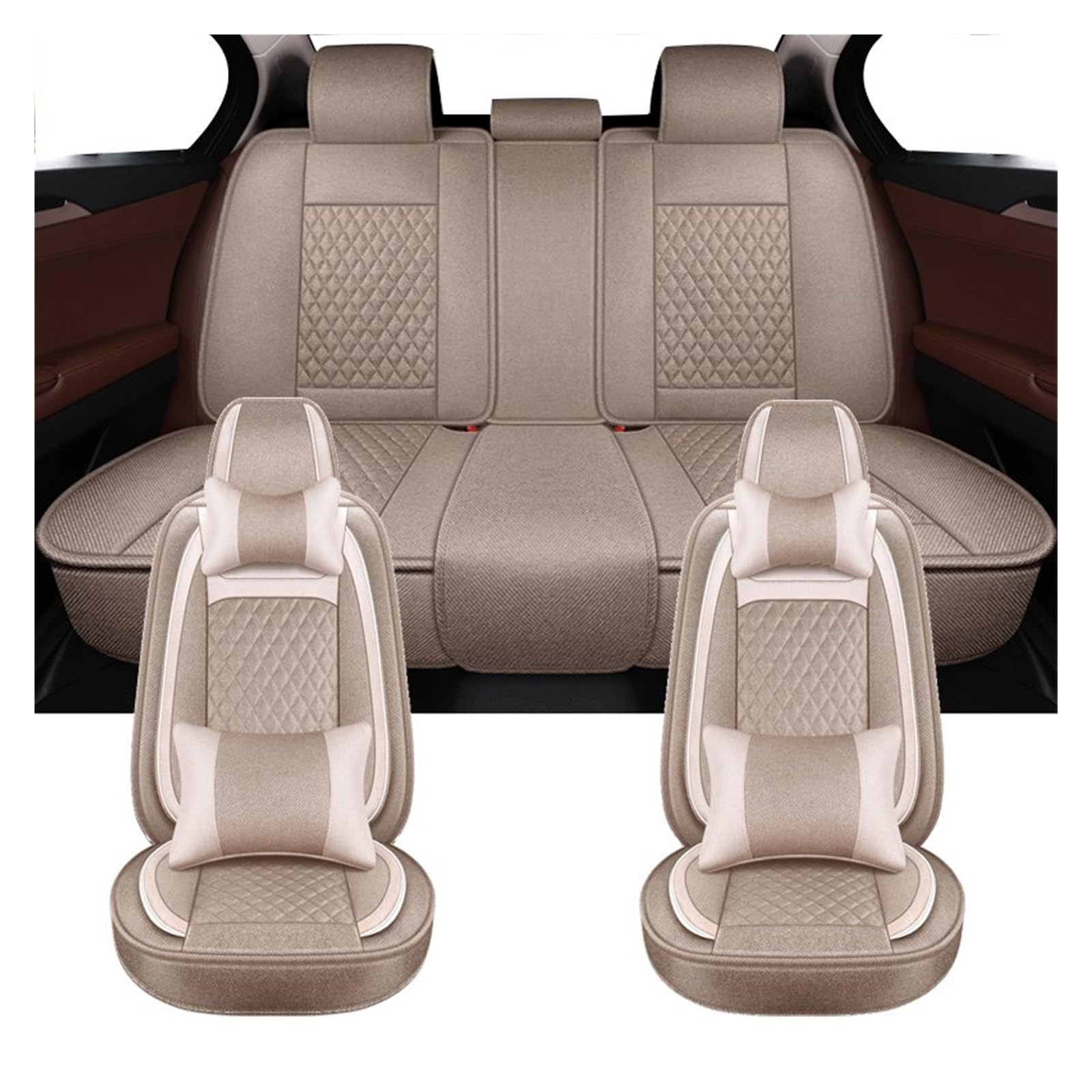 PAKAGVTTB Sitzbezüge Universal-Komplettset Autositzbezüge Für Nissan Für Teana J32 Für Kicks Für Sunny Für Altima Autozubehör Vordersitzbezüge(Khaki) von PAKAGVTTB