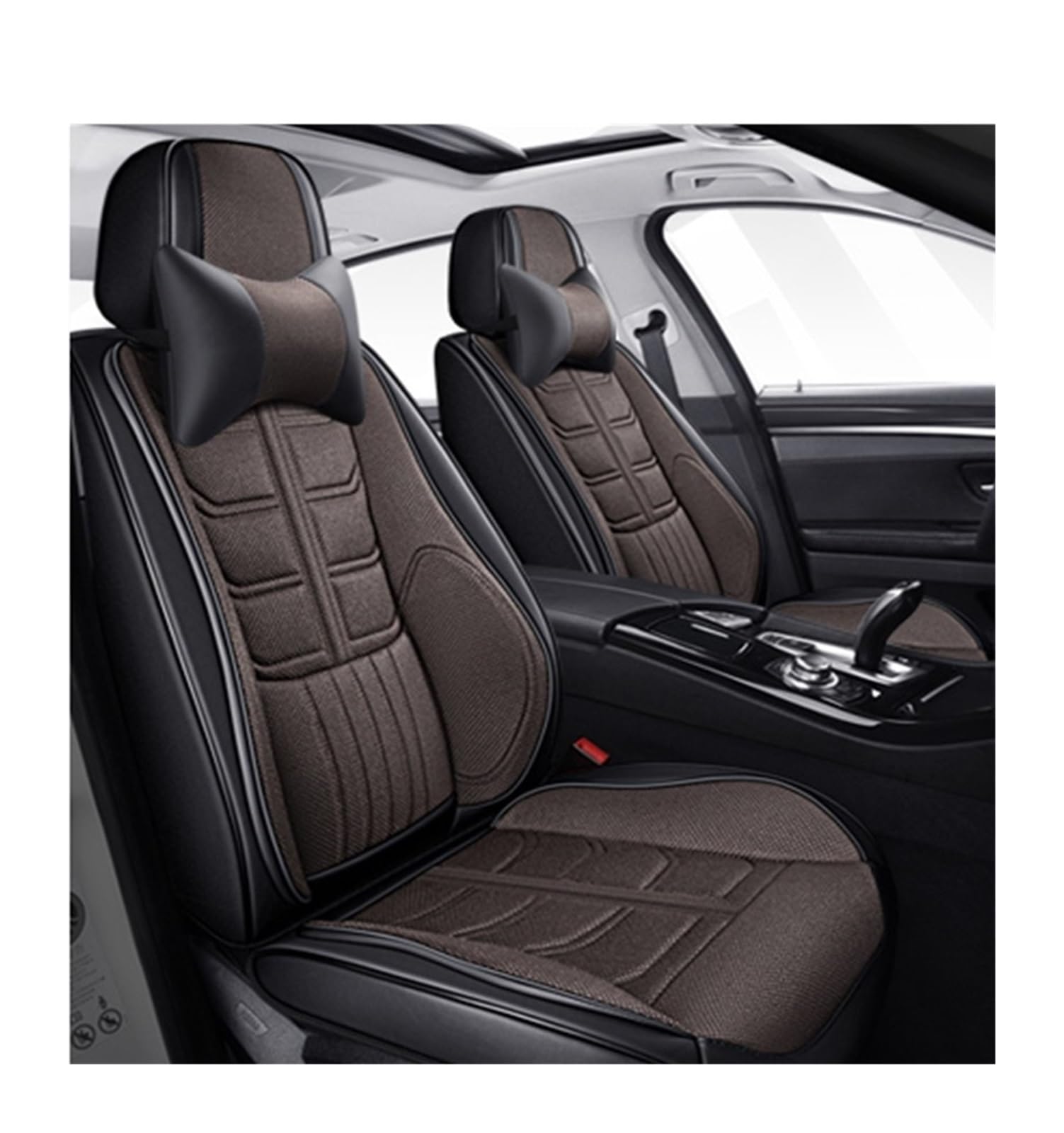 PAKAGVTTB Sitzbezüge Universal-Komplettset Autositzbezüge für MG für ZS für Sonata für Accent für Solaris Leder + Flachs Zubehör Interieur Vordersitzbezüge(Color 10) von PAKAGVTTB