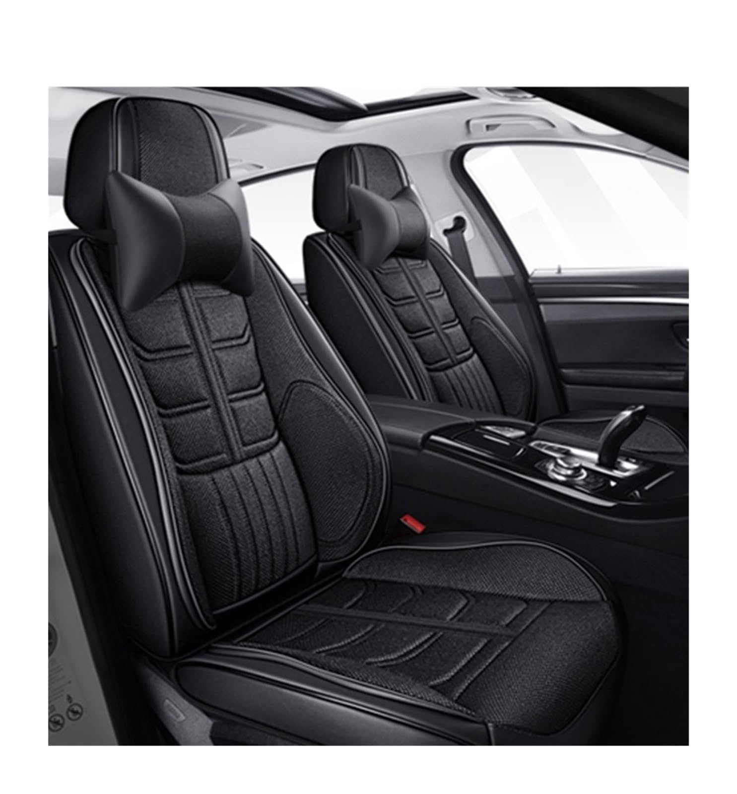 PAKAGVTTB Sitzbezüge Universal-Komplettset Autositzbezüge für MG für ZS für Sonata für Accent für Solaris Leder + Flachs Zubehör Interieur Vordersitzbezüge(Color 12) von PAKAGVTTB