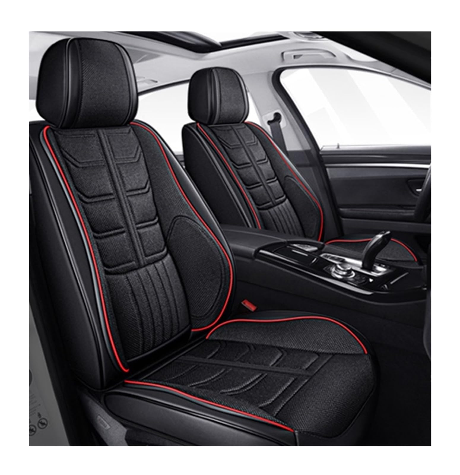 PAKAGVTTB Sitzbezüge Universal-Komplettset Autositzbezüge für MG für ZS für Sonata für Accent für Solaris Leder + Flachs Zubehör Interieur Vordersitzbezüge(Color 2) von PAKAGVTTB