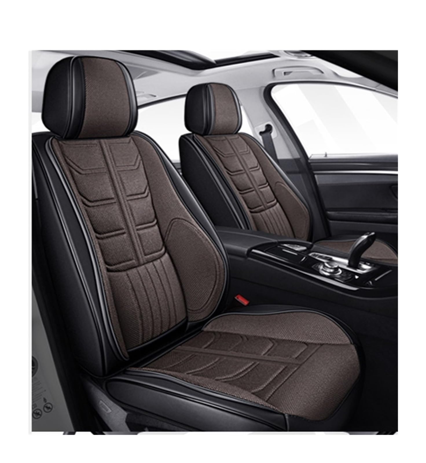 PAKAGVTTB Sitzbezüge Universal-Komplettset Autositzbezüge für MG für ZS für Sonata für Accent für Solaris Leder + Flachs Zubehör Interieur Vordersitzbezüge(Color 4) von PAKAGVTTB