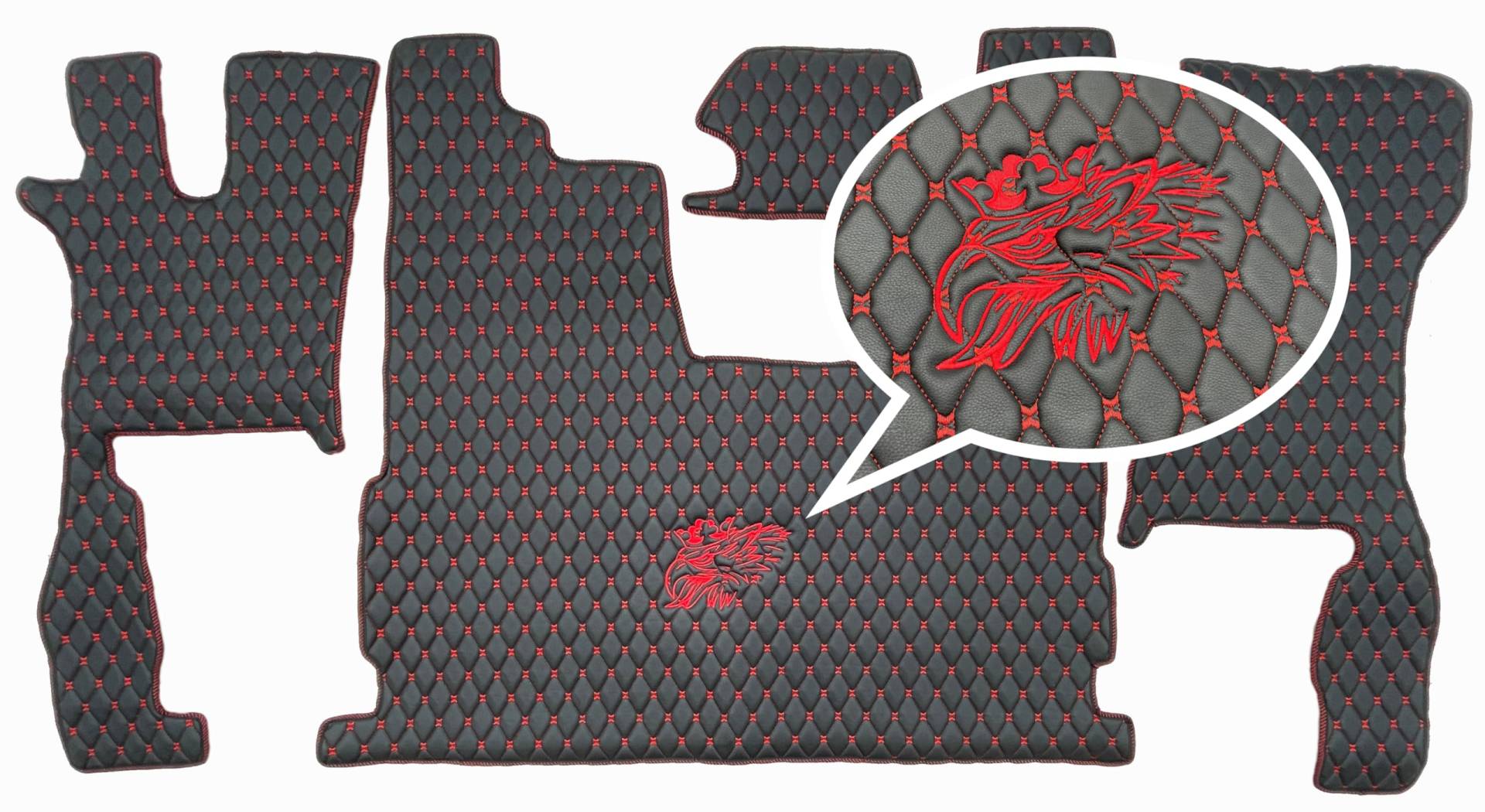 Fußmatten, Automatten LKW Gesteppt für Scania R 2017+ mit Sessel Ungefederte Stickerei Logo (Schwarz-Rot) von PAKRO.PL