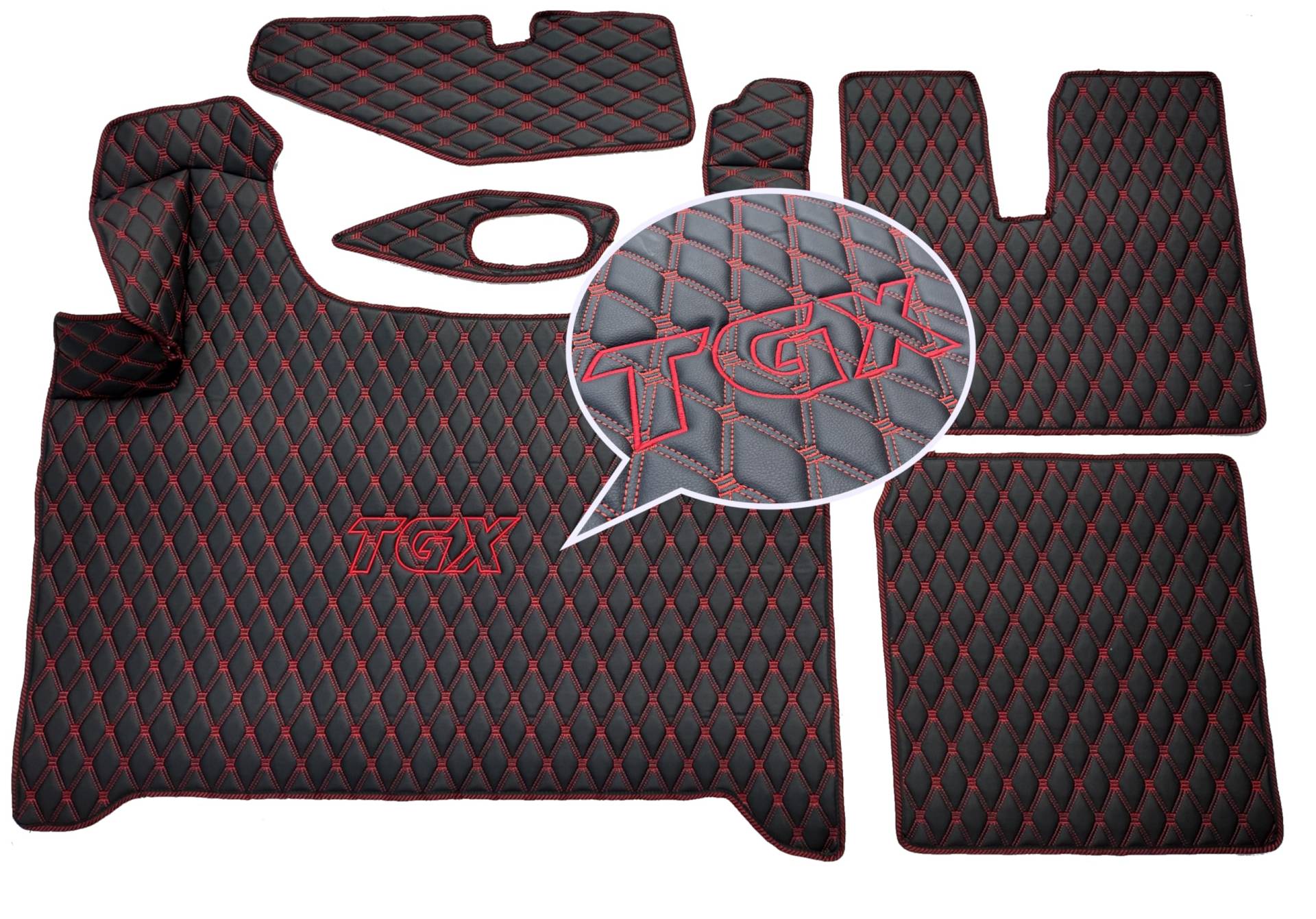 Fußmatten, Automatten LKW Man TGX Automatikgetriebe 2020+ Logo Stickerei TGX (Schwarz-Rot) von PAKRO.PL