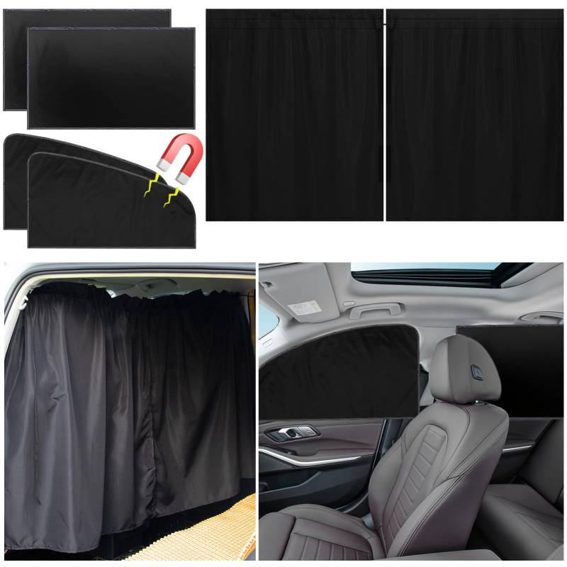Set mit 5 Auto-Sichtschutzvorhängen für Limousine, 4 magnetische 80 x 48 cm seitliche Autofenstervorhänge & 1 Rücksitz-Trennvorhang mit Aufbewahrungstasche, Baby-Sonnenschutz für Camping, Reisen, von PAMASE