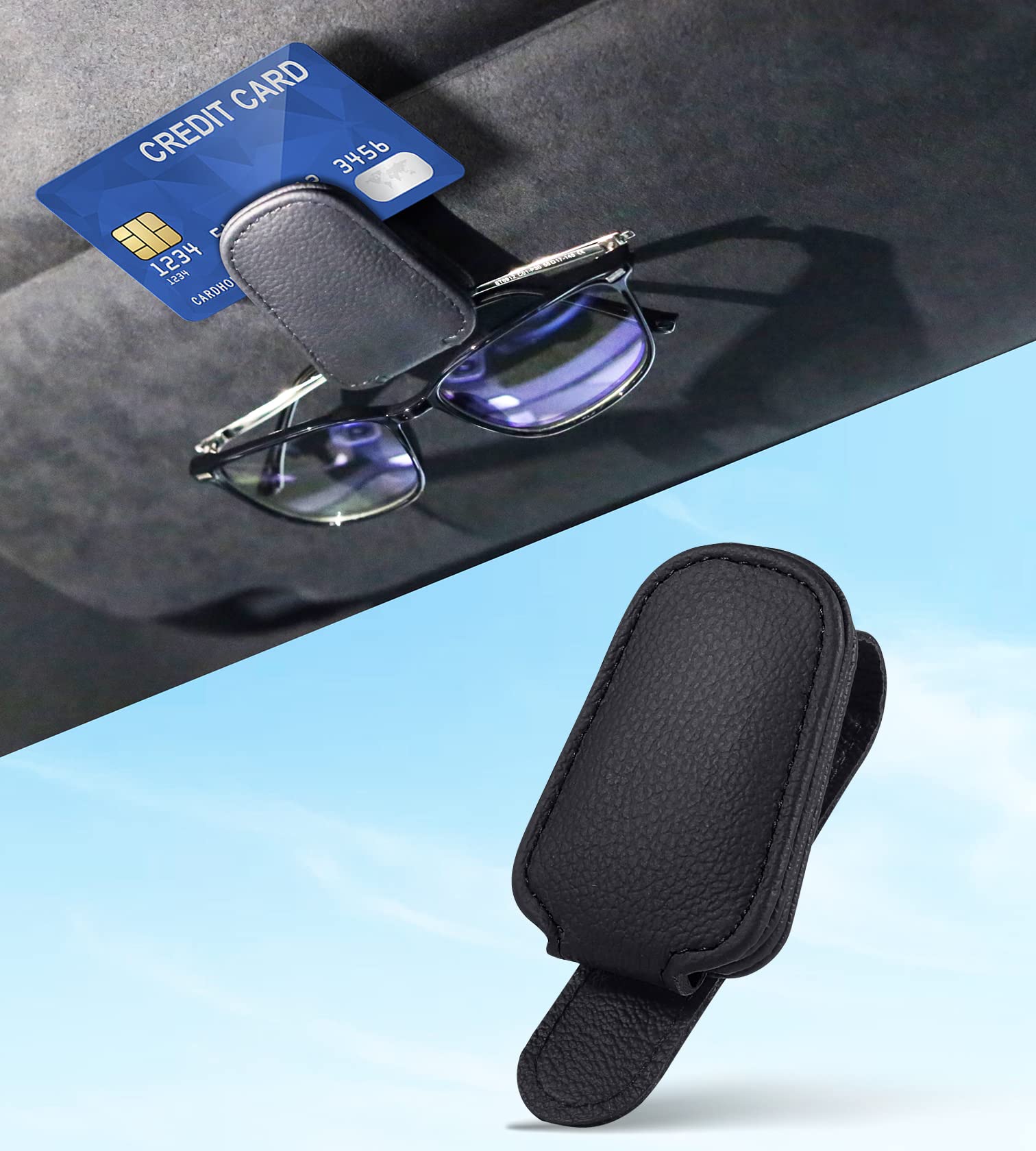 PAMIYO Brillenhalter für Auto,Sonnenbrillenhalter Auto Universal Leder Sonnenblende Autozubehör Magnetische Auto Visier Brillenhalter Brillenclip geeignet für alle Arten von Linsen (Schwarz) von PAMIYO