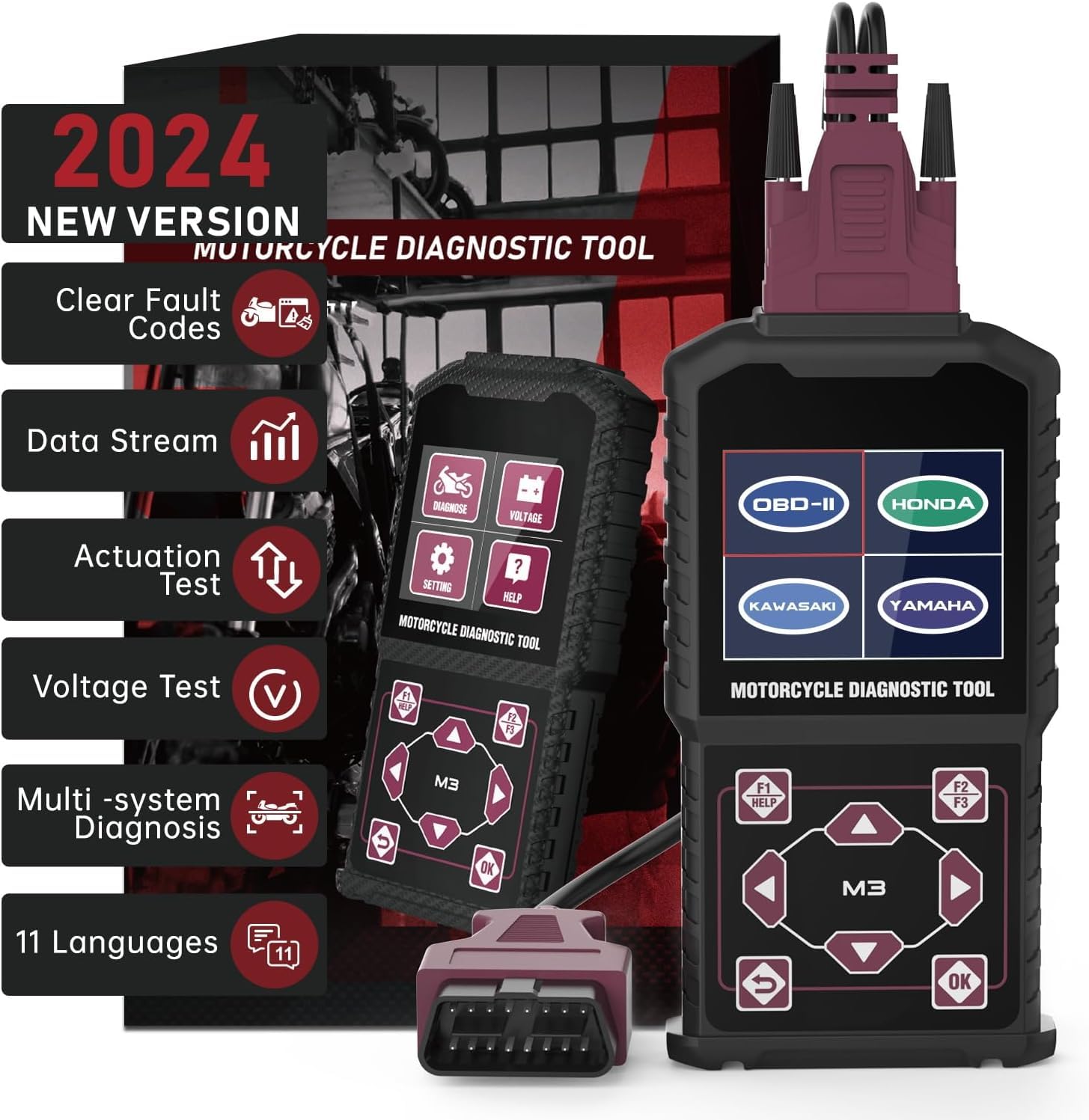 Motorrad-Diagnosetool, OBD2-Motorrad-Fehlercode-Leser, Motorrad-Code-Leser-Scanner kompatibel mit Yamaha 2/3/4P, Kawasaki 4-6P, Honda 4P, OBDII Scan-Tool Motorrad-Diagnosetool, OBD2-Motorrad-Fehlercode-Leser, Motorrad-Code-Leser-Scanner kompatibel mit Yamaha 2/3/4P, Kawasaki 4-6P, Honda 4P, OBDII Scan-Tool von PARAOUTIL