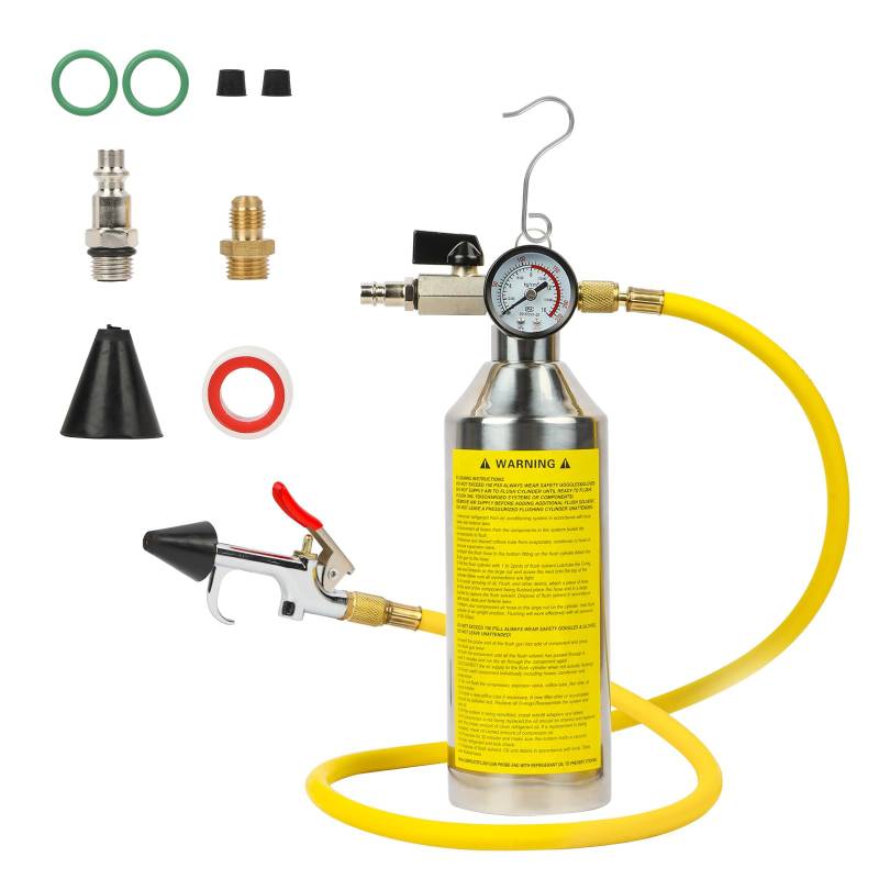 PARAOUTIL Auto-AC-Spülset KFZ-Klimaanlagen-Rohrreinigung-Set mit 220 PSI Manometer und Schlauch Bündig Kanister Kit für Klimaanlagenleitungen Kraftstoffleitungen Kondensator Verdampfer von PARAOUTIL