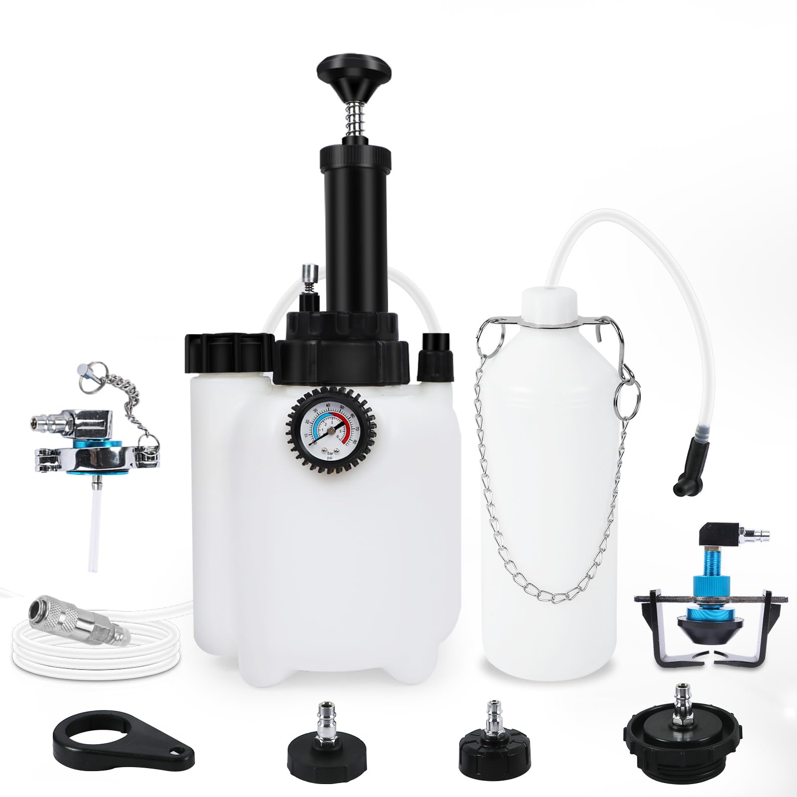 PARAOUTIL Bremsenentlüftungsgerät 3L Bremsflüssigkeitswechselgerät Auto Bremsenentlüfter Set mit 1 Liter Absaugbehälter 4 Adapter und Universal-Bremsentlüftungsadapter PARAOUTIL Bremsenentlüftungsgerät 3L Bremsflüssigkeitswechselgerät Auto Bremsenentlüfter Set mit 1 Liter Absaugbehälter 4 Adapter und Universal-Bremsentlüftungsadapter von PARAOUTIL