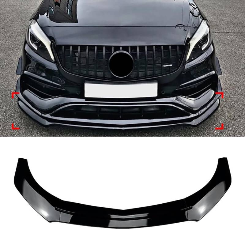 Auto Frontlippe Frontspoiler,für Mercedes Benz A Klasse W176 A200 A260 A45 AMG 2013-2018,Frontlippe Spoiler Protector Splitter Kit,A-Glossy Black von PAREKS