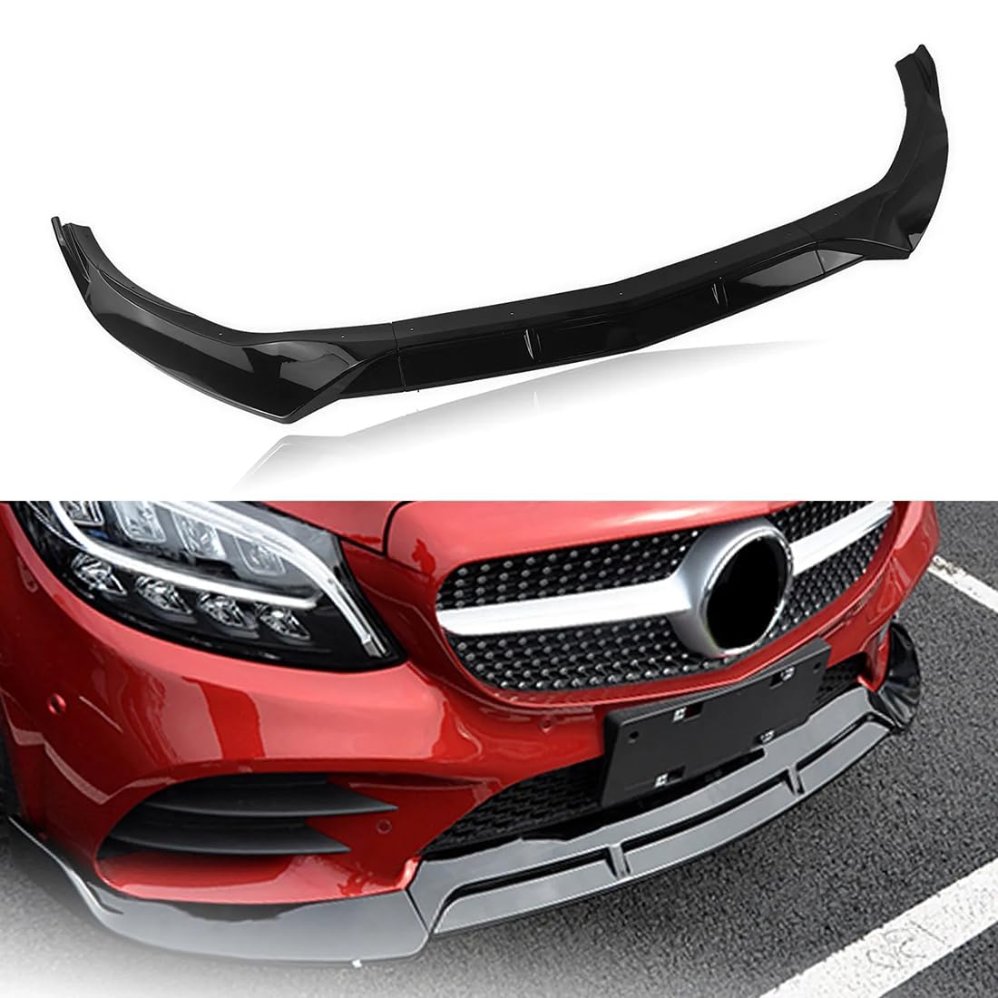 Auto Frontlippe Frontspoiler,für Mercedes Benz C Class W205 2019-2020,Frontlippe Spoiler Protector Splitter Kit von PAREKS