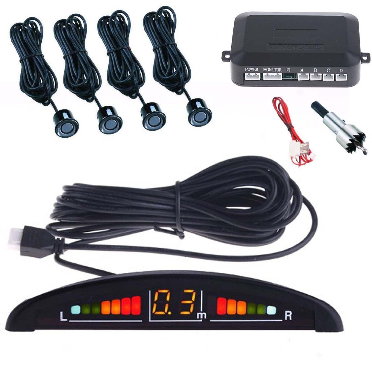 Kit 4 Sensoren als Einparkhilfe für Auto mit LED-Display und akustischem Signal lackierfähig Kit 4 Sensoren als Einparkhilfe für Auto mit LED-Display und akustischem Signal lackierfähig von tempo di saldi