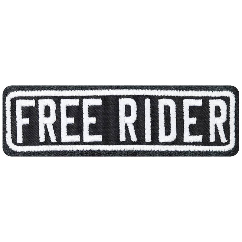 Biker Aufnäher: Free Rider Rank Patch Motorradclub - Rang Abzeichen MC Club Aufbügler - Geschenk Motorradfahrer Sticker zum aufnähen Lederjacke/Boots/Koffer - schwarz - 100x30mm von Patch