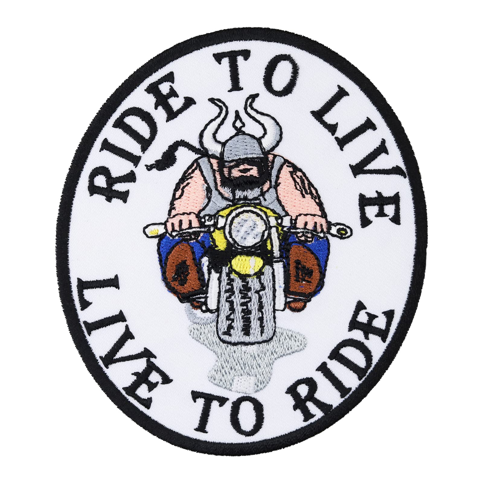 MC Biker Aufnäher gestickt: Live to Ride Motorradclub Patch Bestickt - Wikinger Geschenk Motorradfan - Chopper Aufbügler - Applikation Leder-Jacke/Weste/Tasche - 85x100mm von PATCH KING