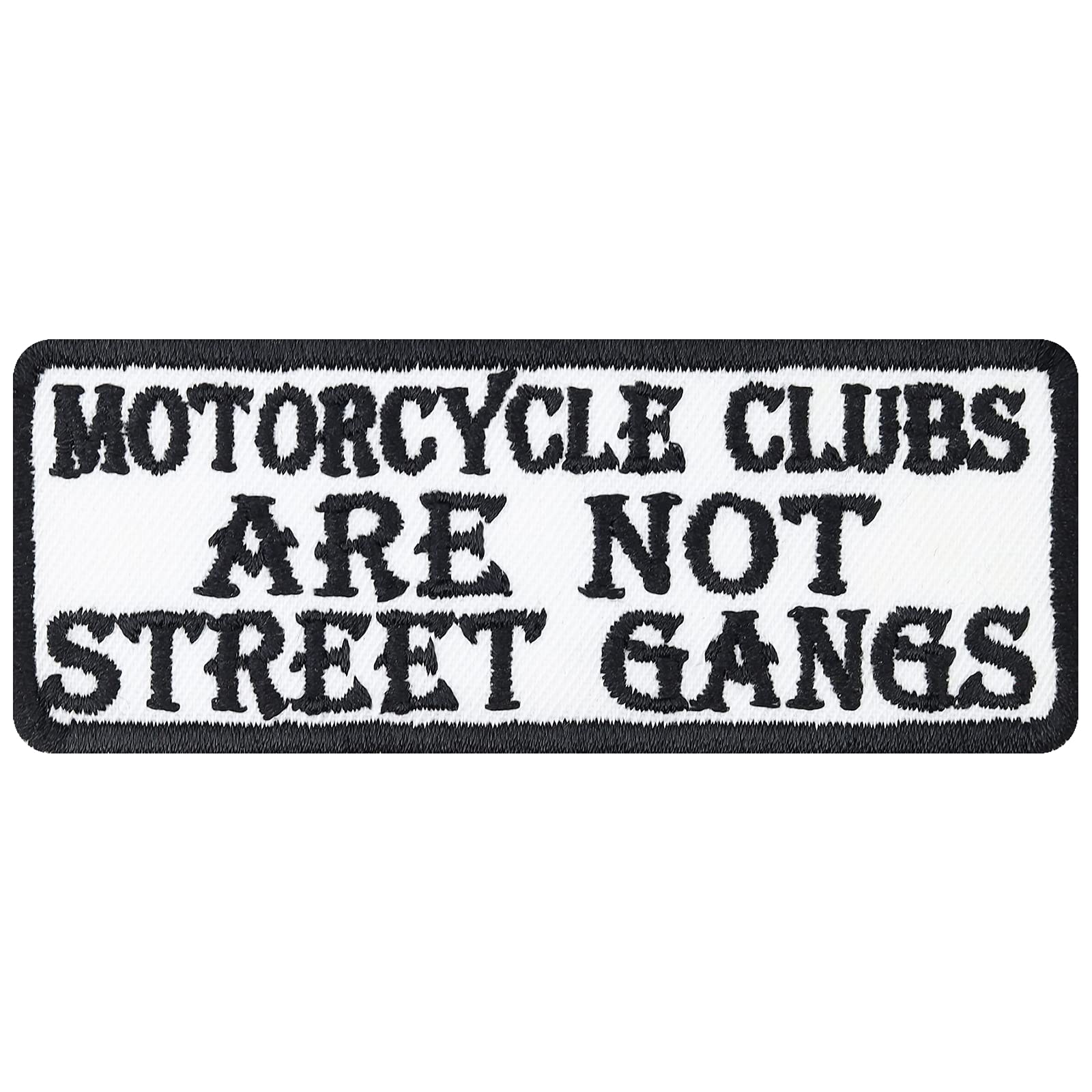 MC Biker Aufnäher mit Spruch MC-Clubs Are not Street Gangs Motorradclub Patch Bestickt - Geschenk Motorradfan - Chopper Aufbügler - Applikation Leder-Jacke/Weste/Tasche - Weiss - 90x35mm MC Biker Aufnäher mit Spruch MC-Clubs Are not Street Gangs Motorradclub Patch Bestickt - Geschenk Motorradfan - Chopper Aufbügler - Applikation Leder-Jacke/Weste/Tasche - Weiss - 90x35mm von PATCH KING