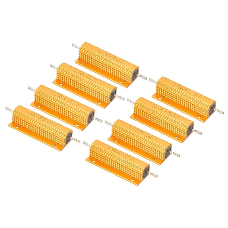 PATIKIL 100W 0,2 Ohm Widerstand Sortiment Kit Aluminium Gehäuse Widerstände Set, 8 Stück Aluminum Widerstand Set mit Schrauben Draht Widerstände Resistor Kit mit 5% Toleranz, Golden von PATIKIL
