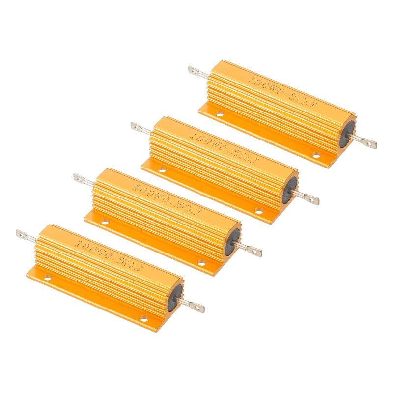 PATIKIL 100W 0,5 Ohm Widerstand Sortiment Kit Aluminium Gehäuse Widerstände Set, 4 Stück Aluminum Widerstand Set mit Schrauben Draht Widerstände Resistor Kit mit 5% Toleranz, Golden von PATIKIL