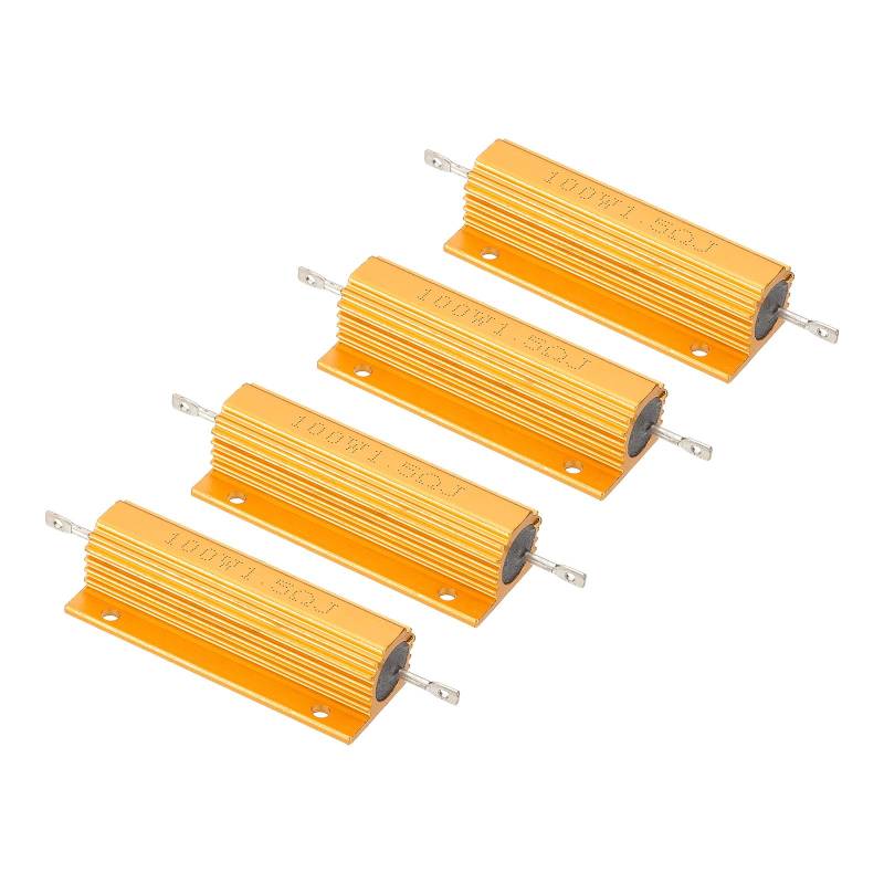 PATIKIL 100W 1,5 Ohm Widerstand Sortiment Kit Aluminium Gehäuse Widerstände Set, 4 Stück Aluminum Widerstand Set mit Schrauben Draht Widerstände Resistor Kit mit 5% Toleranz, Golden von PATIKIL