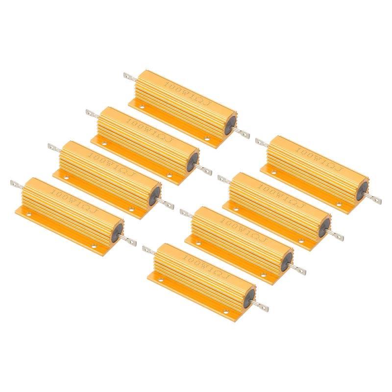 PATIKIL 100W 1 Ohm Widerstand Sortiment Kit Aluminium Gehäuse Widerstände Set, 8 Stück Aluminum Widerstand Set mit Schrauben Draht Widerstände Resistor Kit mit 5% Toleranz, Golden von PATIKIL