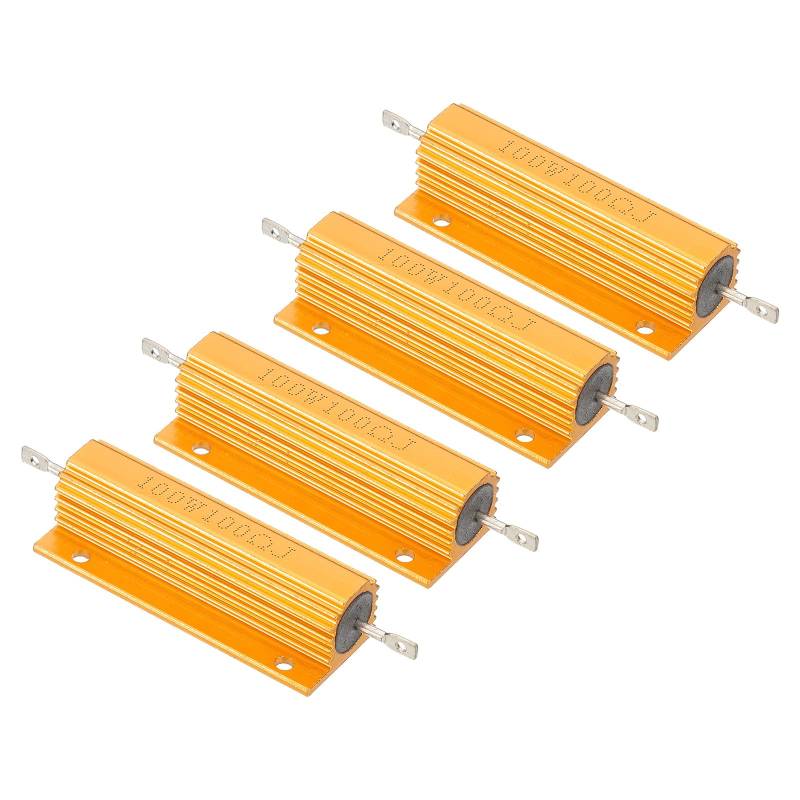 PATIKIL 100W 100 Ohm Widerstand Sortiment Kit Aluminium Gehäuse Widerstände Set, 4 Stück Aluminum Widerstand Set mit Schrauben Draht Widerstände Resistor Kit mit 5% Toleranz, Golden von PATIKIL