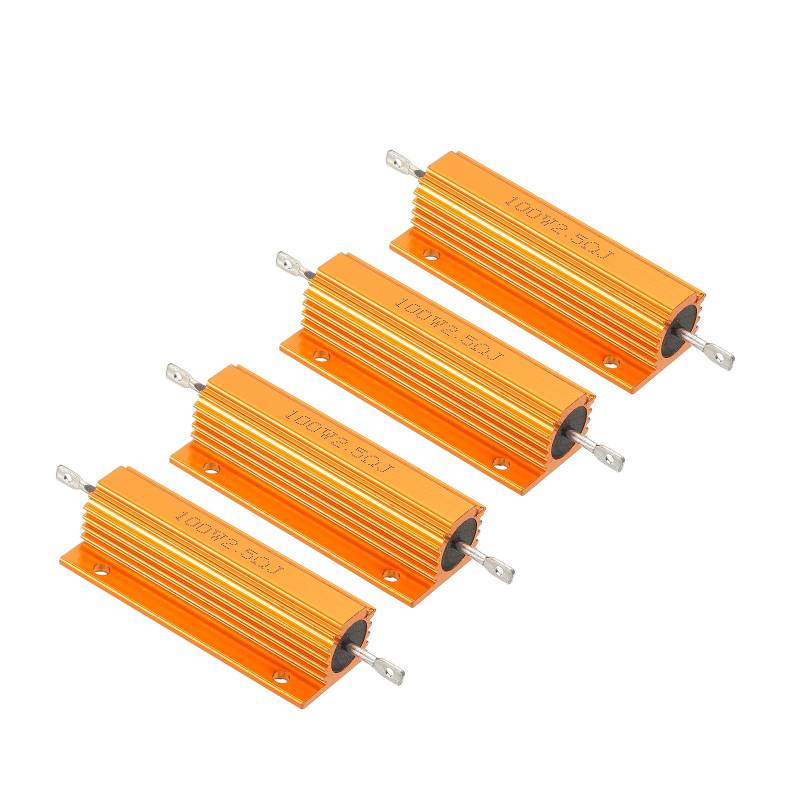 PATIKIL 100W 2,5 Ohm Widerstand Sortiment Kit Aluminium Gehäuse Widerstände Set, 4 Stück Aluminum Widerstand Set mit Schrauben Draht Widerstände Resistor Kit mit 5% Toleranz, Golden von PATIKIL