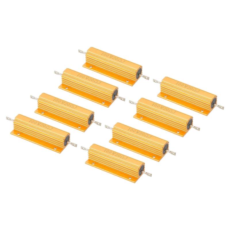PATIKIL 100W 20 Ohm Widerstand Sortiment Kit Aluminium Gehäuse Widerstände Set, 8 Stück Aluminum Widerstand Set mit Schrauben Draht Widerstände Resistor Kit mit 5% Toleranz, Golden von PATIKIL