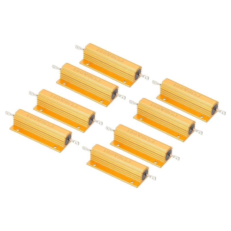 PATIKIL 100W 8 Ohm Widerstand Sortiment Kit Aluminium Gehäuse Widerstände Set, 8 Stück Aluminum Widerstand Set mit Schrauben Draht Widerstände Resistor Kit mit 5% Toleranz, Golden von PATIKIL