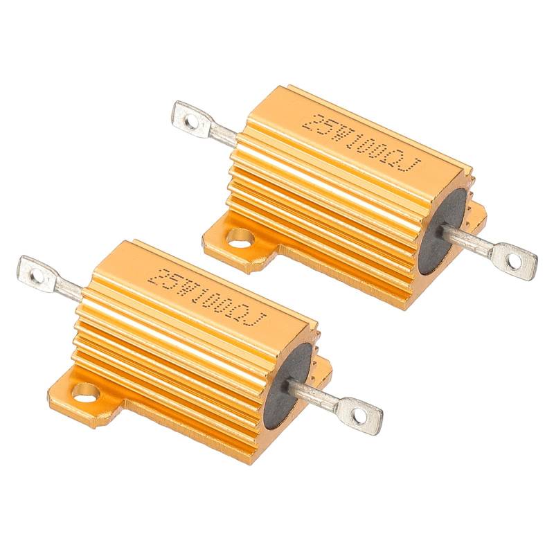 PATIKIL 25W 100 Ohm Aluminium Gehäuse Drahtwiderstand, 2 Stück Aluminiumgehäuse Widerstand Gehäuse Fall mit Schrauben Drahtgewickelte Widerstände Power Widerstand 5% Toleranz, Golden von PATIKIL