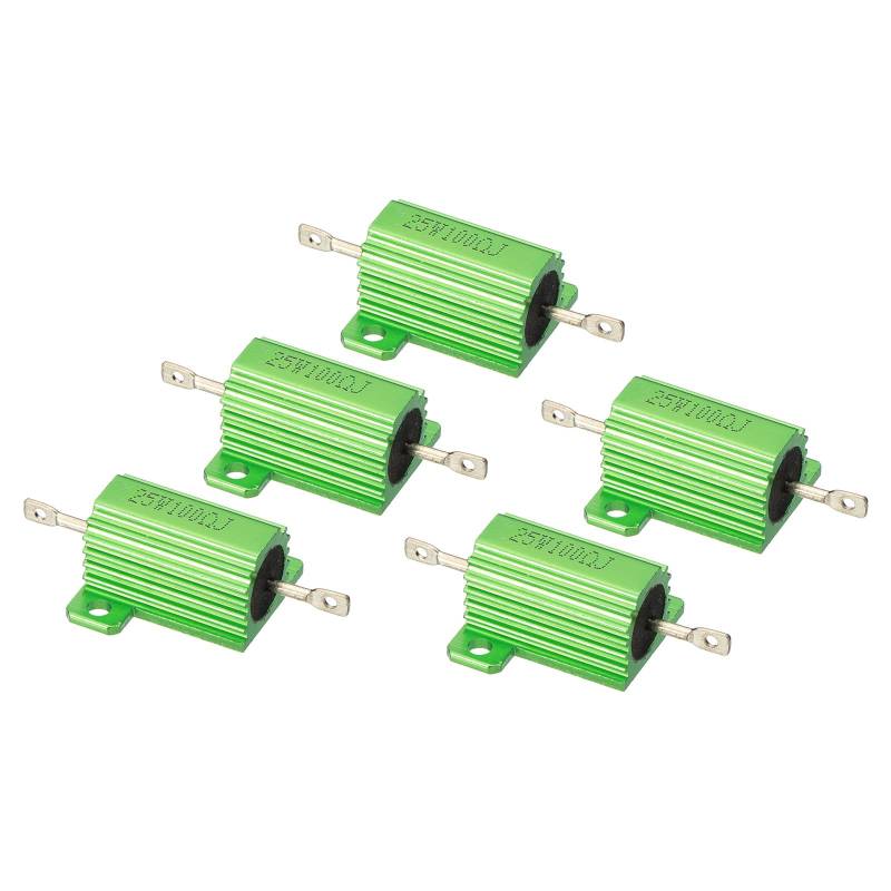 PATIKIL 25W 100 Ohm Aluminium Gehäuse Drahtwiderstand, 5 Stück Aluminiumgehäuse Widerstand Gehäuse Fall Drahtgewickelte Widerstände Schraubentap Power Widerstand 5% Toleranz, Grün von PATIKIL