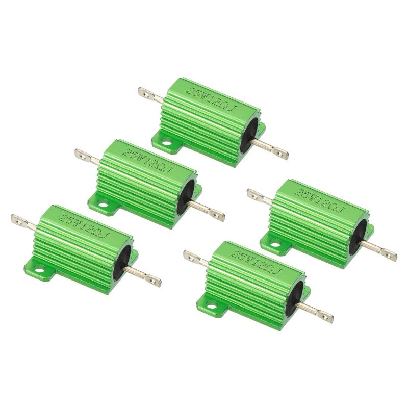 PATIKIL 25W 12 Ohm Aluminium Gehäuse Drahtwiderstand, 5 Stück Aluminiumgehäuse Widerstand Gehäuse Fall Drahtgewickelte Widerstände Schraubentap Power Widerstand 5% Toleranz, Grün von PATIKIL