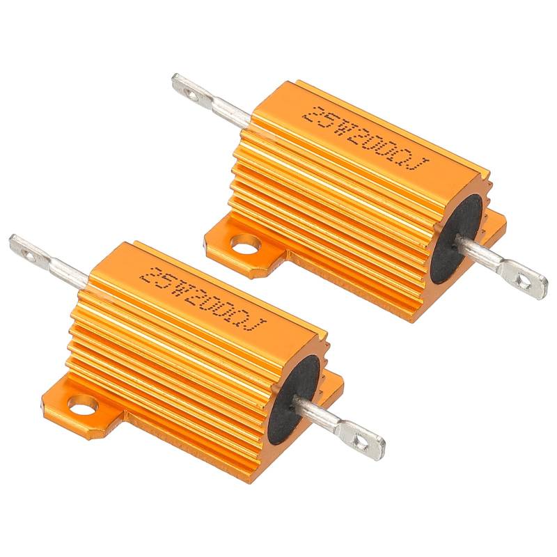 PATIKIL 25W 200 Ohm Aluminium Gehäuse Drahtwiderstand, 2 Stück Aluminiumgehäuse Widerstand Gehäuse Fall Drahtgewickelte Widerstände Schraubentap Power Widerstand 5% Toleranz, Golden von PATIKIL