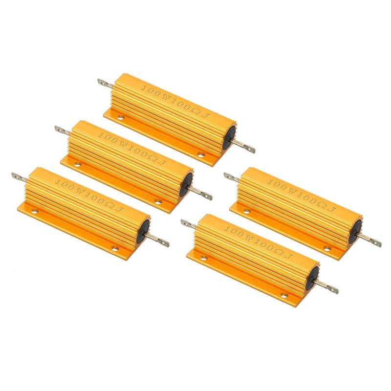 PATIKIL 5 Stück 100W 100 Ohm Aluminium Hülle Widerstand Gehäuse Draht Widerstände Schraube Tap Leistungswiderstand Goldton von PATIKIL