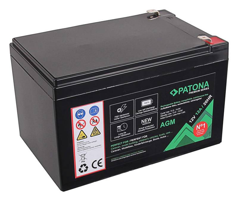 PATONA Premium AGM 12V 12Ah Blei Batterie VRLA Wartungsfrei 1800 Zyklen – (6406) von PATONA