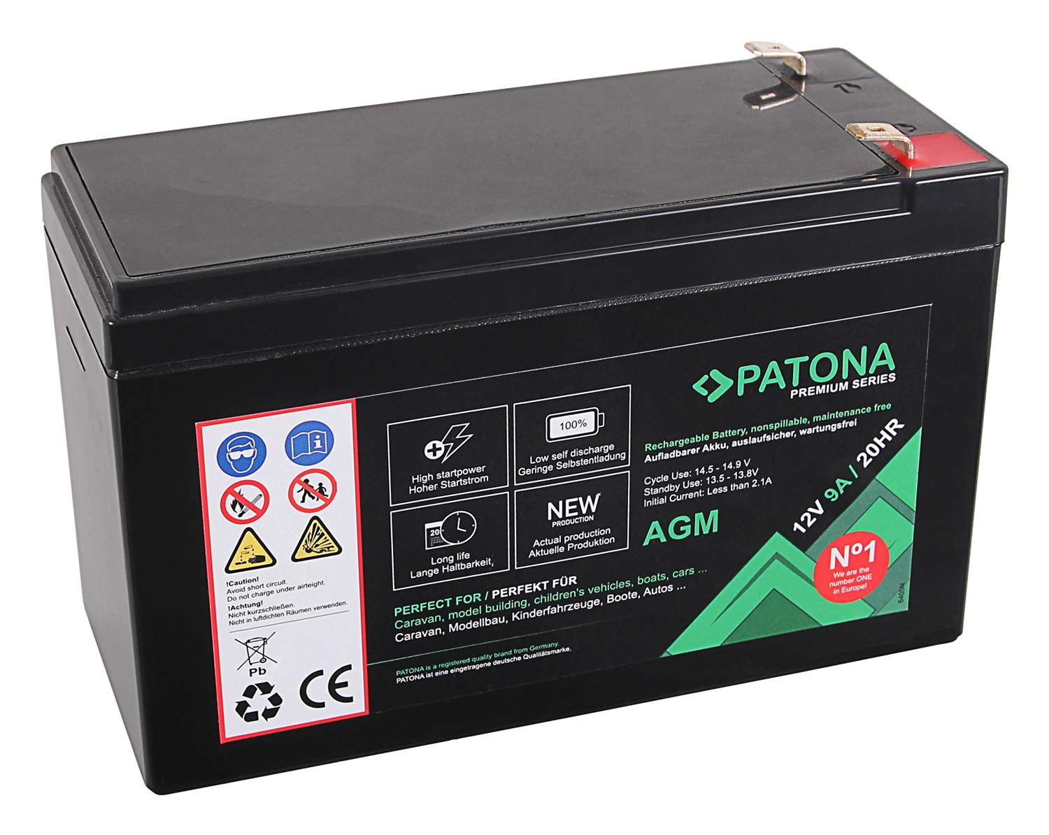 PATONA Premium AGM 12V 9Ah Blei Batterie VRLA Wartungsfrei 1800 Zyklen von PATONA