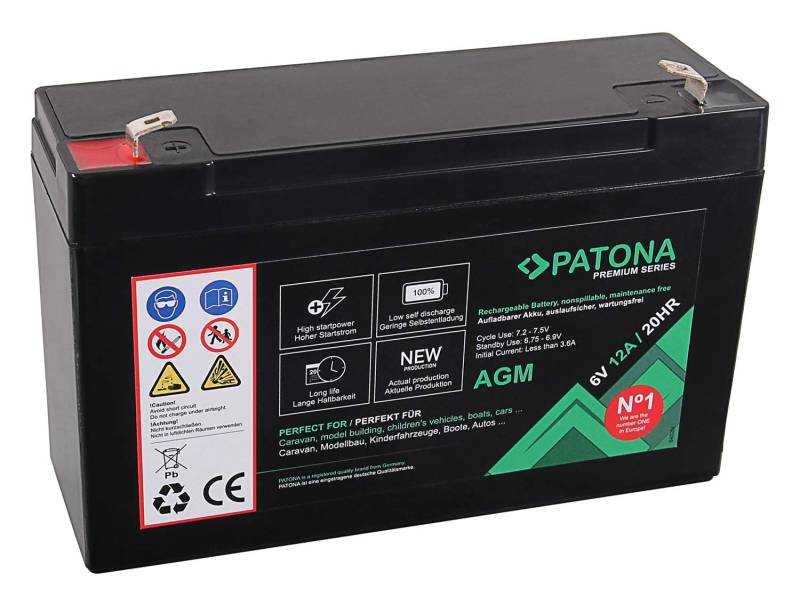 PATONA Premium AGM 6V 12Ah Blei Batterie VRLA Wartungsfrei 1800 Zyklen von PATONA