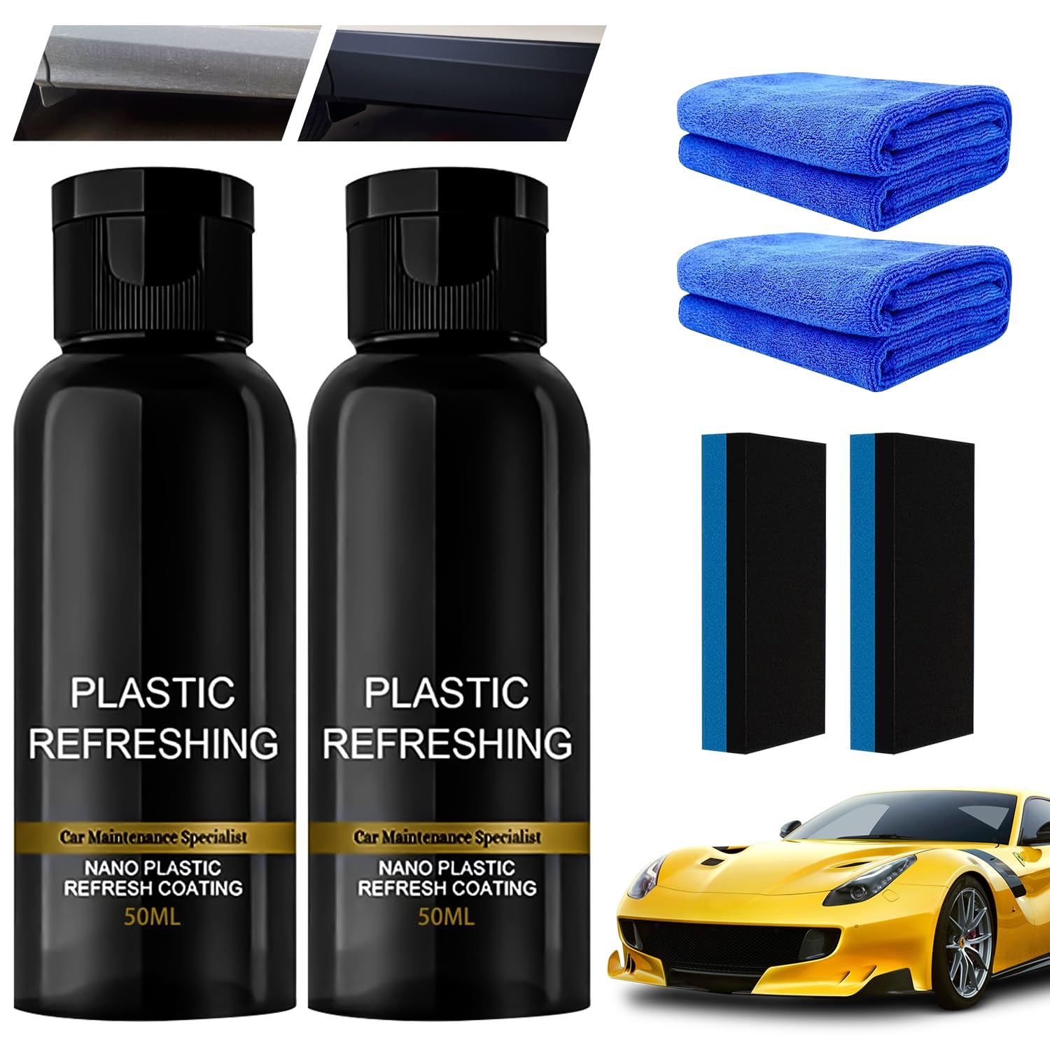 PATRICHOR Plastic Refreshing Auto, 2 Stück Reparaturmittel für Autokunststoffe, Kunststoffpflege Auto, Plastik Refresher Auto Schwarz, Revitalisierendes Beschichtungsmittel für Kunststoff(100ML) von PATRICHOR