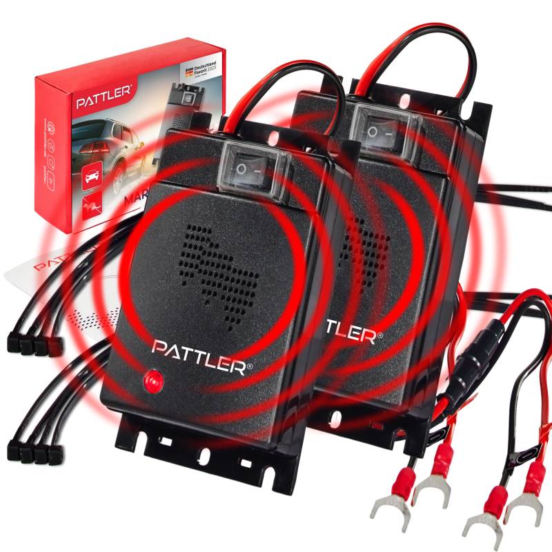PATTLER® Marderschreck Auto - Marderabwehr mit Ultraschall. Anschluss an 12V Autobatterie. Sofortiger & Langfristiger Marderschutz im Motorraum - 2 Stück von PATTLER