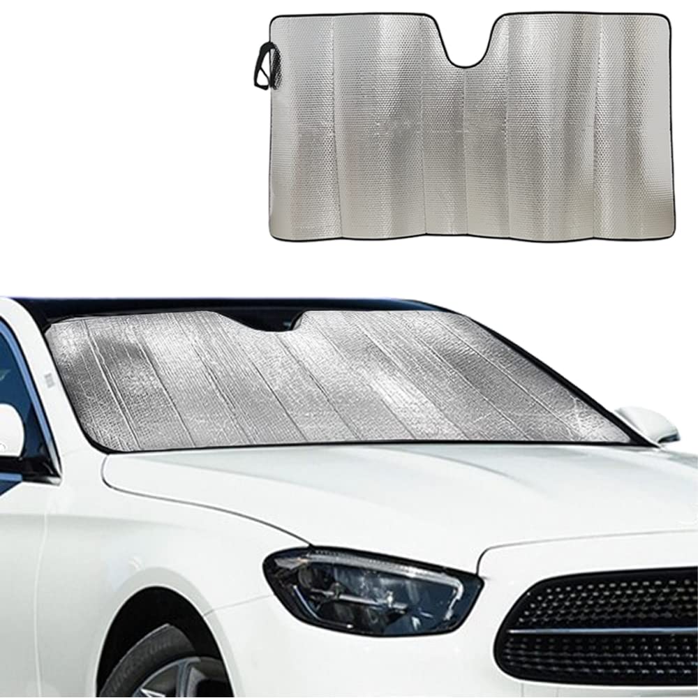 Sonnenschutz Auto Frontscheibe, Sonnenblende Frontscheibe Windschutzscheibe Faltbar UV-Schutz Sonnenschirm Schutz (Silber- 150x80cm) von PAWARSO