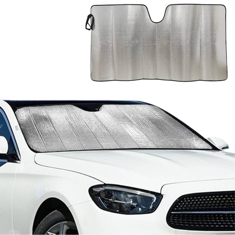 Sonnenschutz Auto Frontscheibe, Sonnenblende Frontscheibe Windschutzscheibe Faltbar UV-Schutz Sonnenschirm Schutz (Silber-130x65cm) von PAWARSO