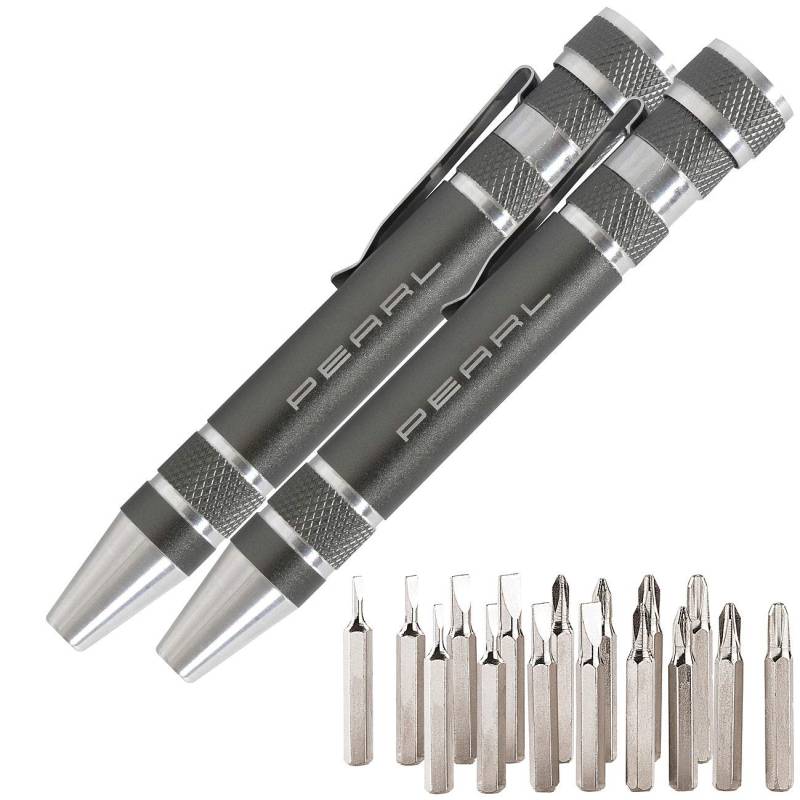 PEARL Schraubenausdreher: 2er Pack 8in1-Schraubendreher im Kugelschreiber-Design (Brillen Schraubendreher, Schraubendreher unterwegs, Feinmechaniker) von PEARL
