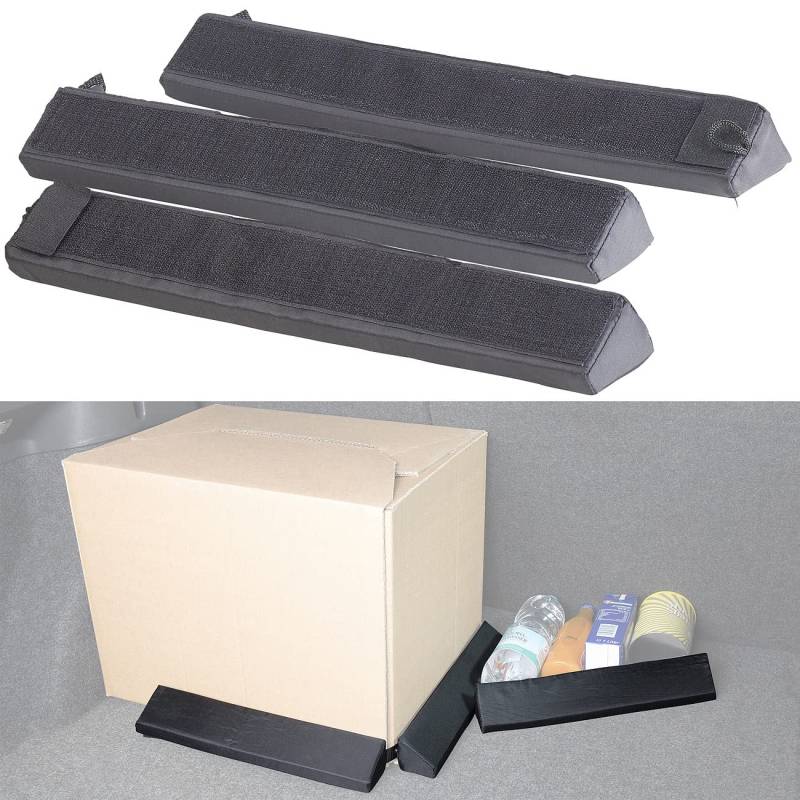 PEARL Kofferraum Sicherung: Kofferraum-Gepäckfixierung aus Schaumstoff/Nylon, mit Klett, 3-teilig (Kofferraum Fixierung, Kofferraum Klett Winkel, Klettbefestigung) von PEARL
