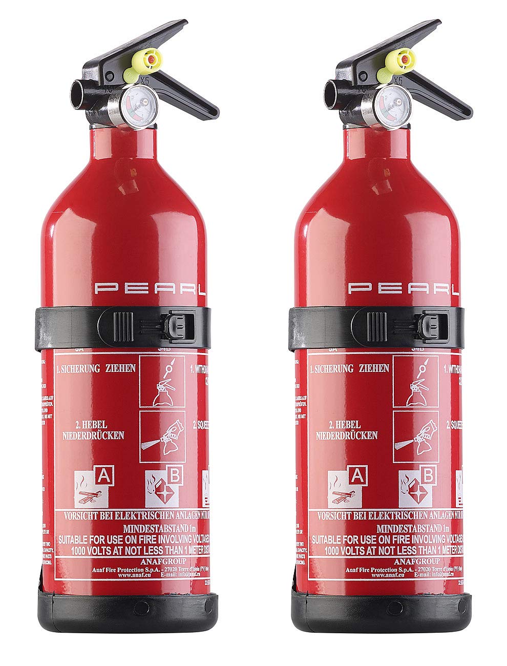 PEARL Mini Feuerlöscher: 2er-Set kompakte ABC-Feuerlöscher für Kfz & Boot, 1 kg, 5A 34B C (Mini Feuerlöscher Auto, Pulverfeuerlöscher, Wandhalterung) von PEARL