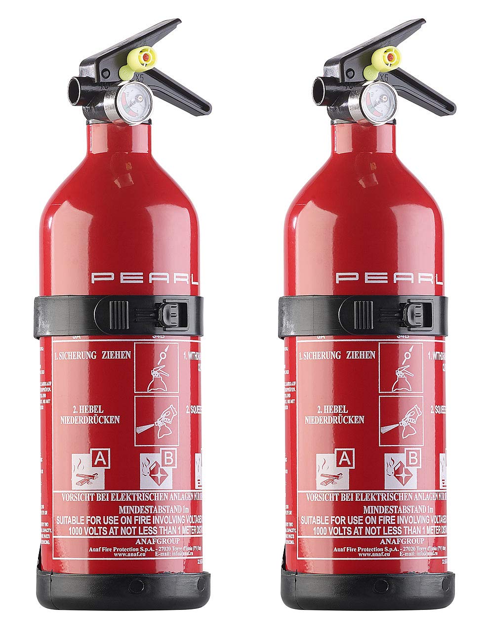 PEARL Mini Feuerlöscher: 2er-Set kompakte ABC-Feuerlöscher für Kfz & Boot, 1 kg, 5A 34B C (Mini Feuerlöscher Auto, Auto-Pulverlöscher, Feuerlöschspray) von PEARL