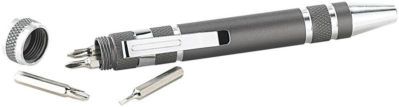 PEARL Multi Schraubenzieher: 8in1-Schraubendreher im Kugelschreiber-Design, 4x Kreuz und 4x Schlitz (Multifunktions Schraubendreher, Mini Schraubendreher, Feinmechaniker) von PEARL