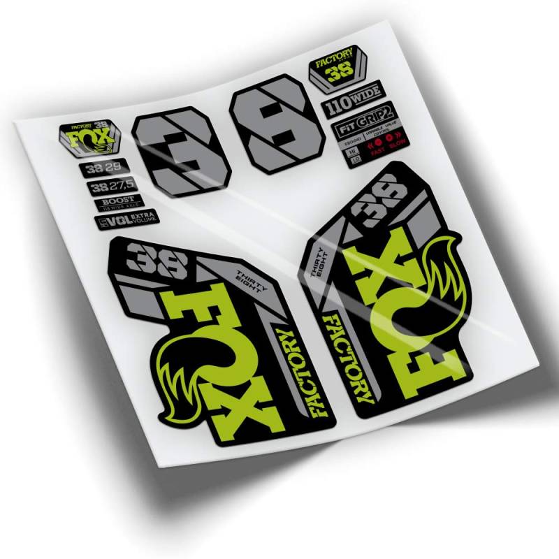 Aufkleber Fox 38 Factory 2021 zweifarbig WP432 Limettengrün von PEGATINEA