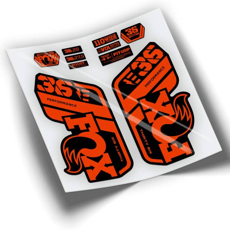Gabelaufkleber Fox 36 Performance 2021 Farben WP431 rot orange neon von PEGATINEA