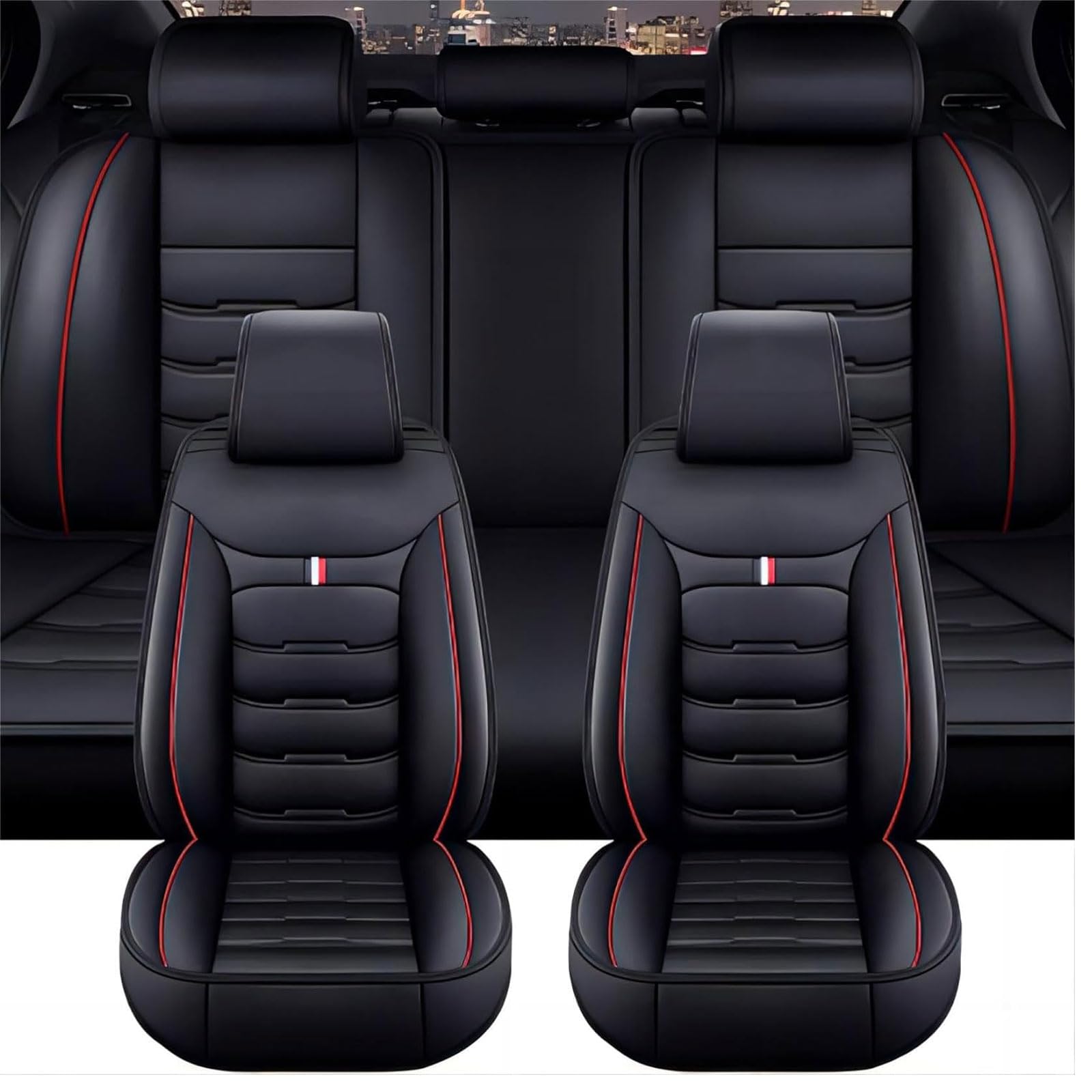 PEIXEN Auto Sitzbezüge für VW Beetle/Cabrio/ 2012 2013 2014 2015 2016, Leder 5 Sitzer Wasserdicht Atmungsaktiv Sitzschoner Sitzbezügesets, Autozubehör,Black-Red von PEIXEN