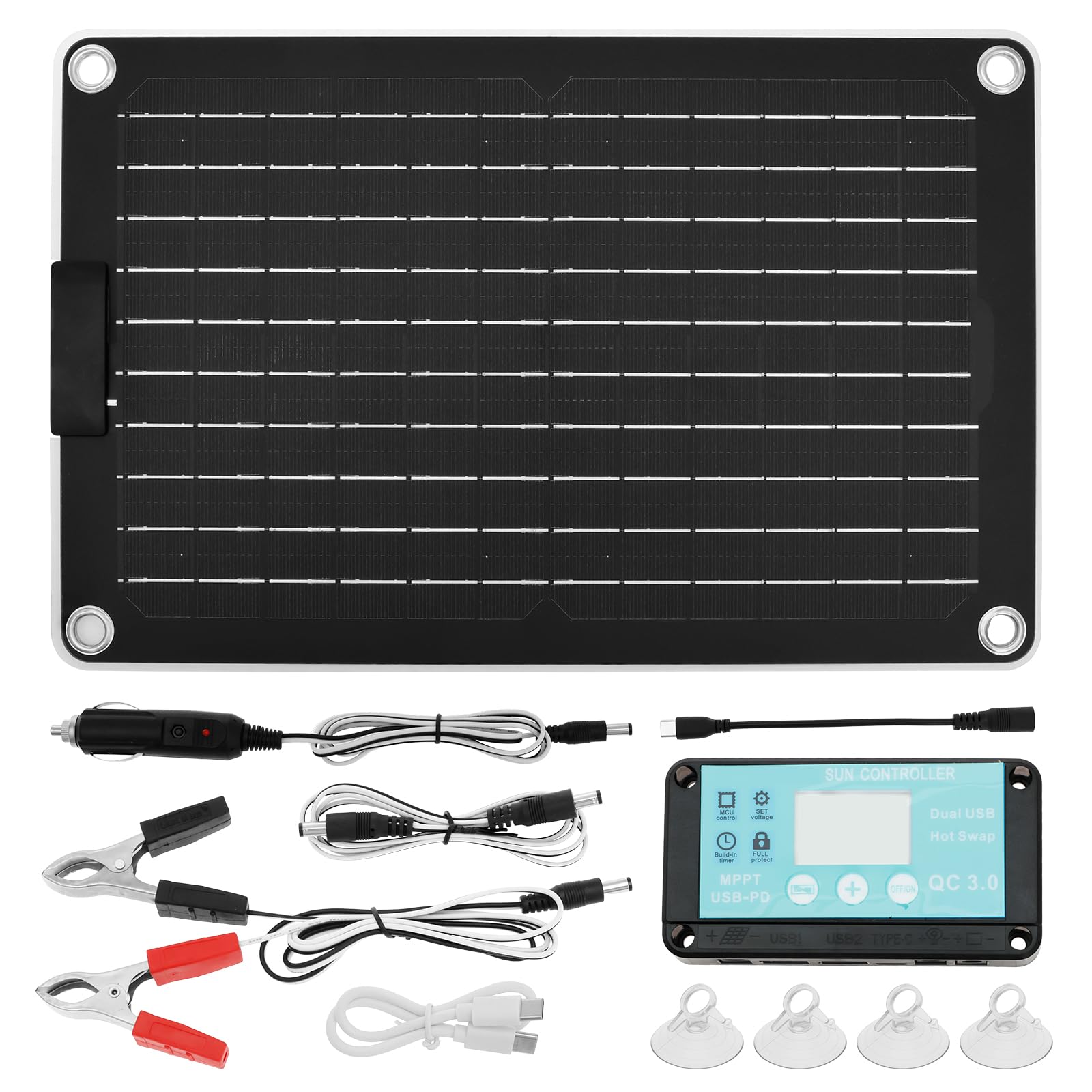 Solarpanel 12V 10W Monokristalline Solarmodule IP67 Wasserdicht Solarpanel Solarzelle Tragbare Solar-Autobatterie-Ladegerät für Auto Boot Anhänger Wohnmobil Rasenmäher (Mit Spannungsregler) von PEIZHIYC